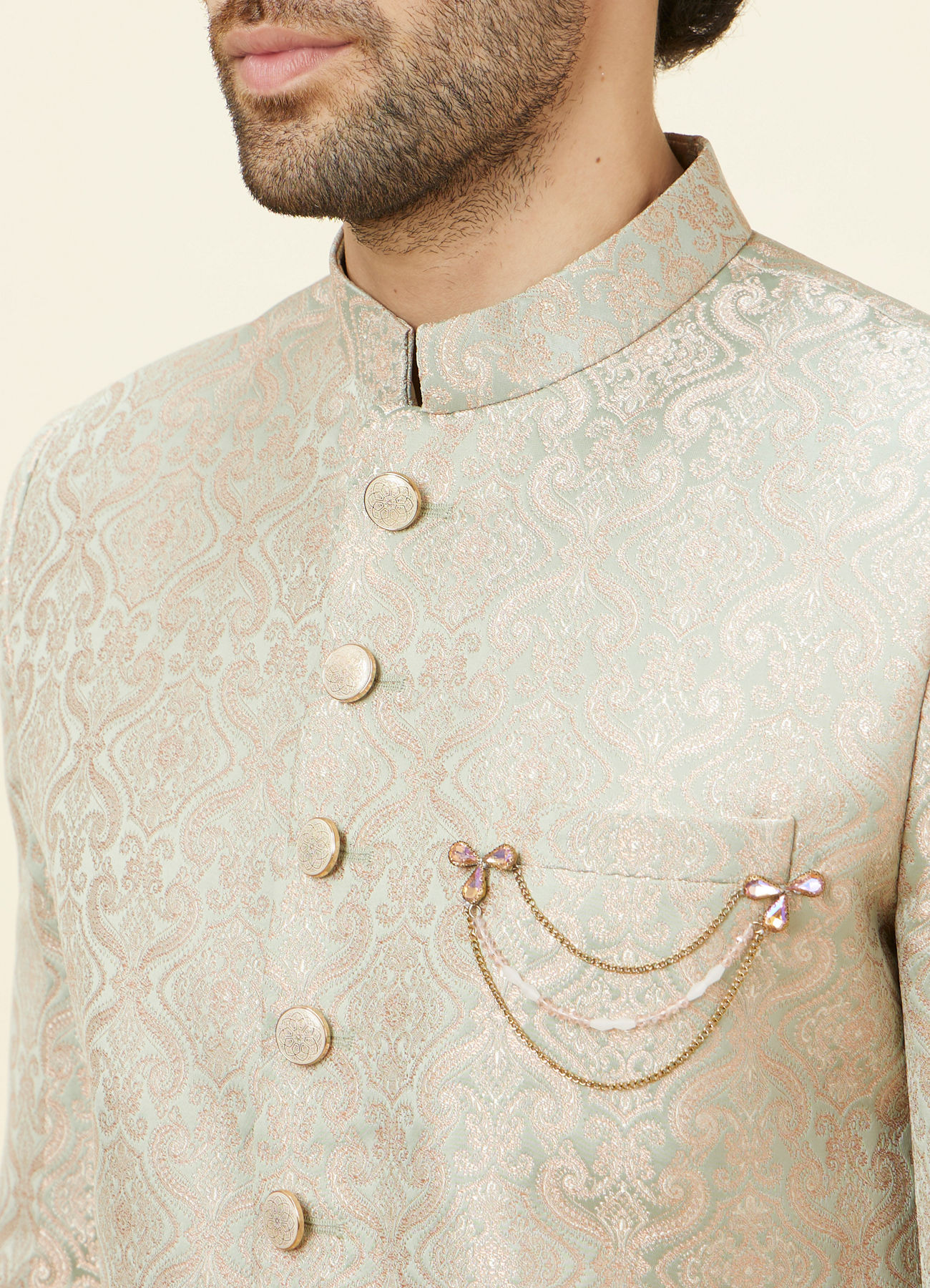 Manyavar Men Veiled Rose Pink Medallion Patterned Sherwani