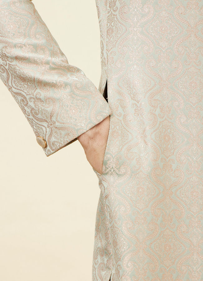Manyavar Men Veiled Rose Pink Medallion Patterned Sherwani