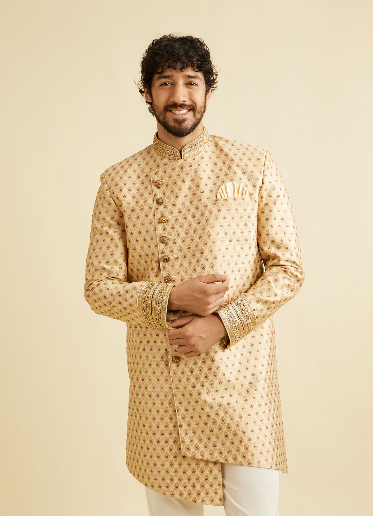 Manyavar Men Alluring Beige Indo Western Set