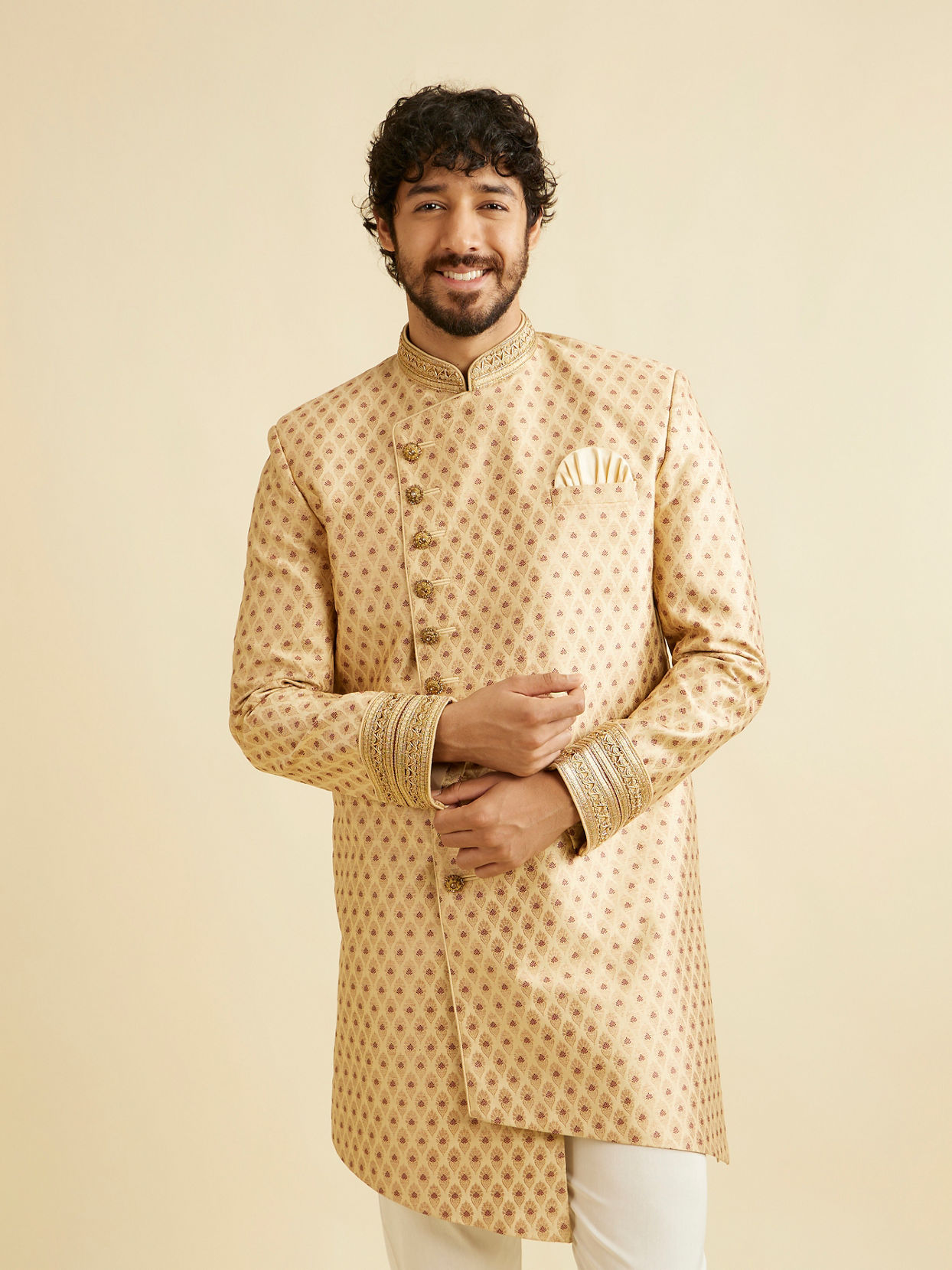 Manyavar Men Alluring Beige Indo Western Set image number 0