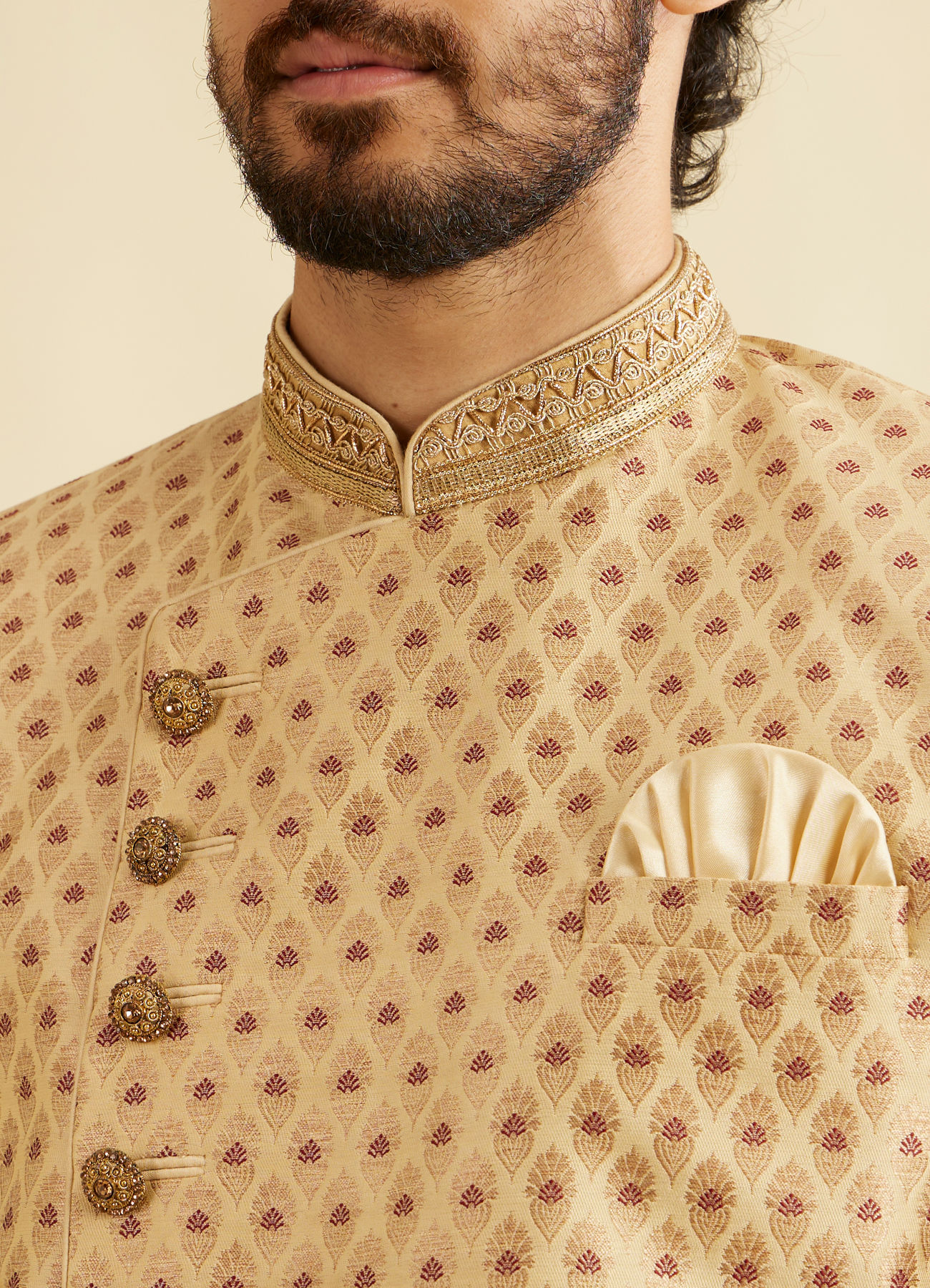 Manyavar Men Alluring Beige Indo Western Set