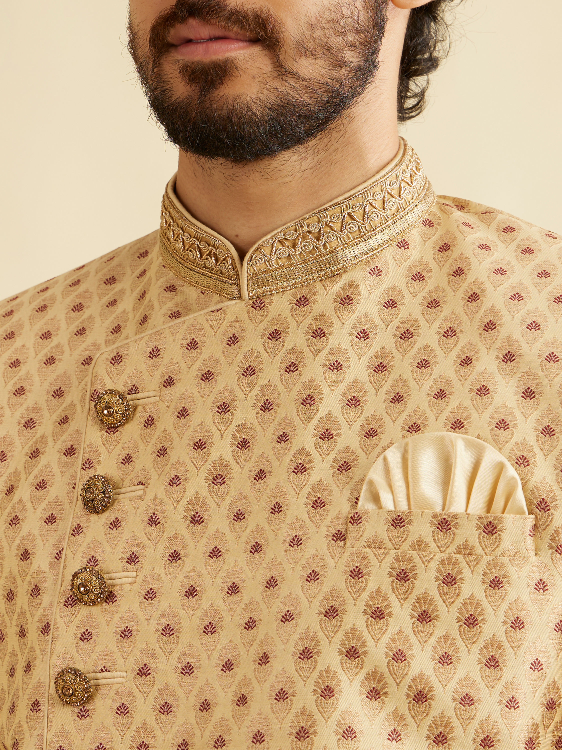 Manyavar Men Alluring Beige Indo Western Set