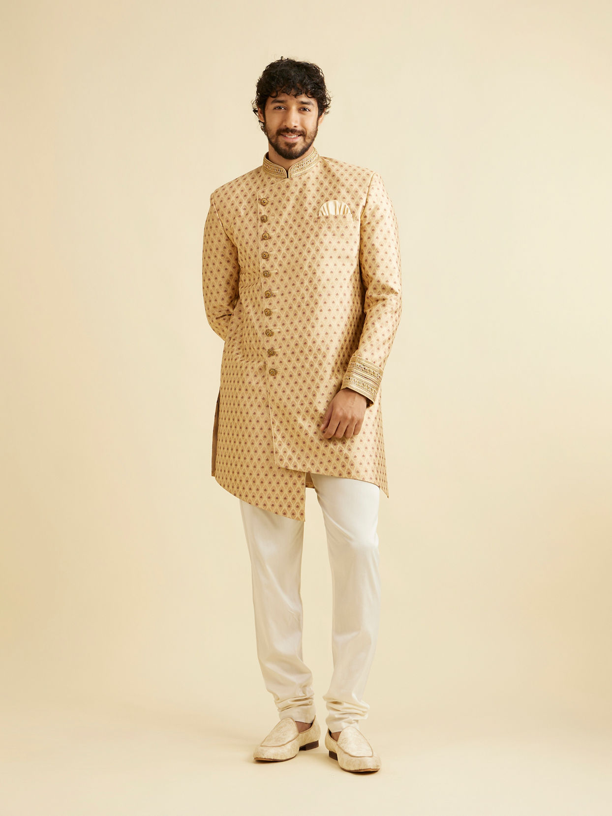 Manyavar Men Alluring Beige Indo Western Set image number 2