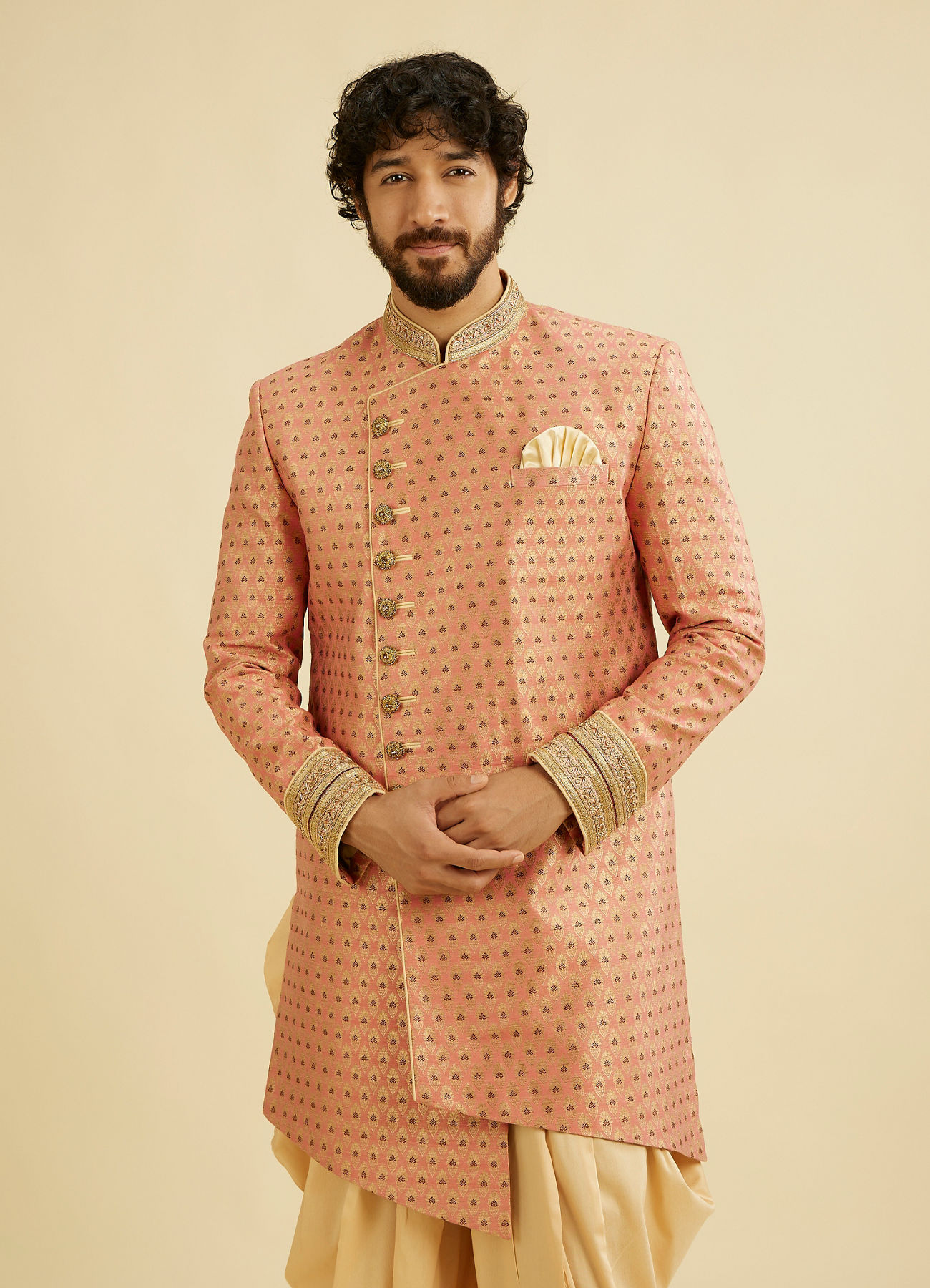 Manyavar Men Dashing Pink Sangeet Indo Western Set