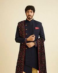 Manyavar Men Classy Blue Indo Western Set