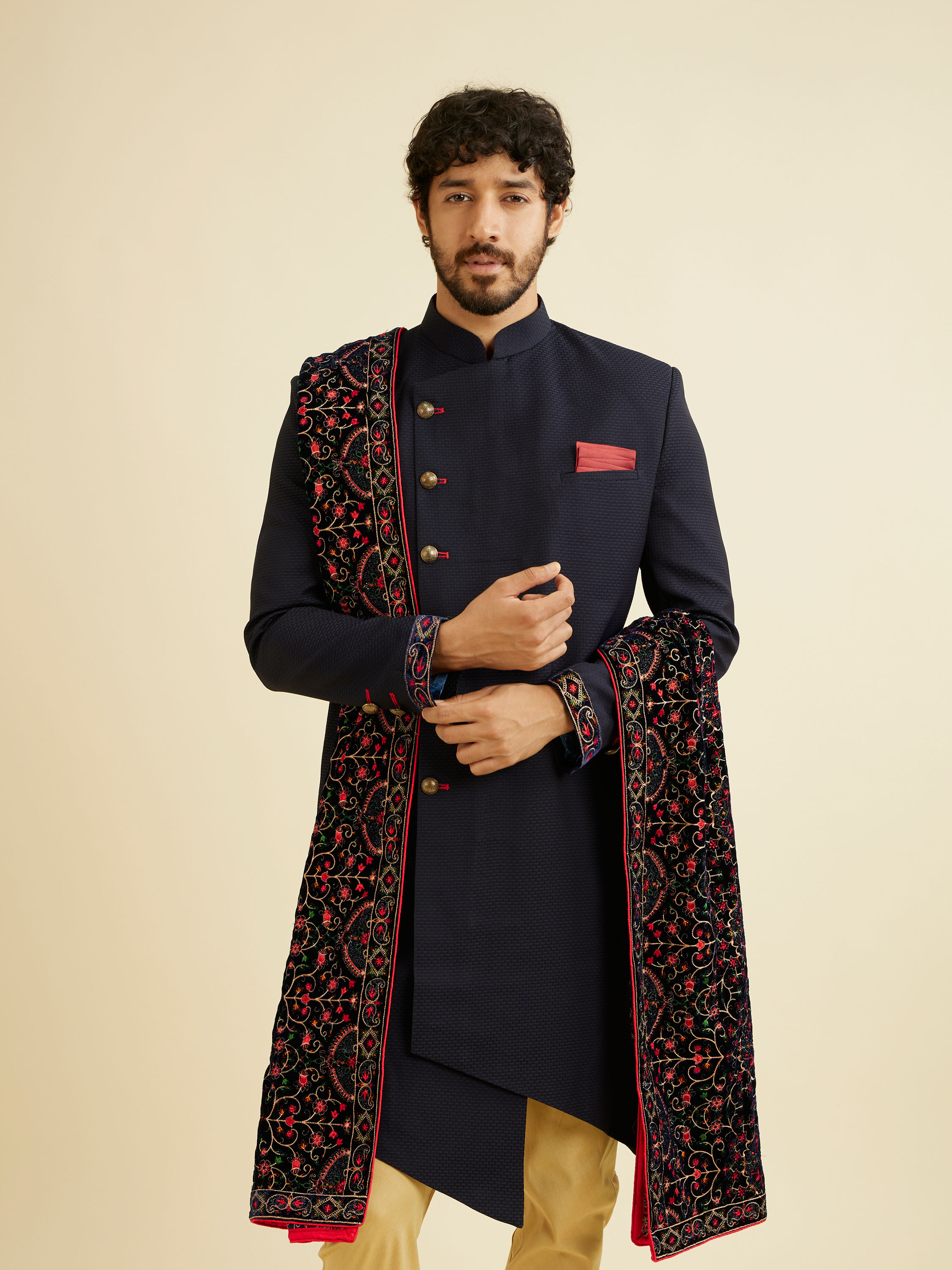 Manyavar Men Classy Blue Indo Western Set