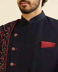 Manyavar Men Classy Blue Indo Western Set