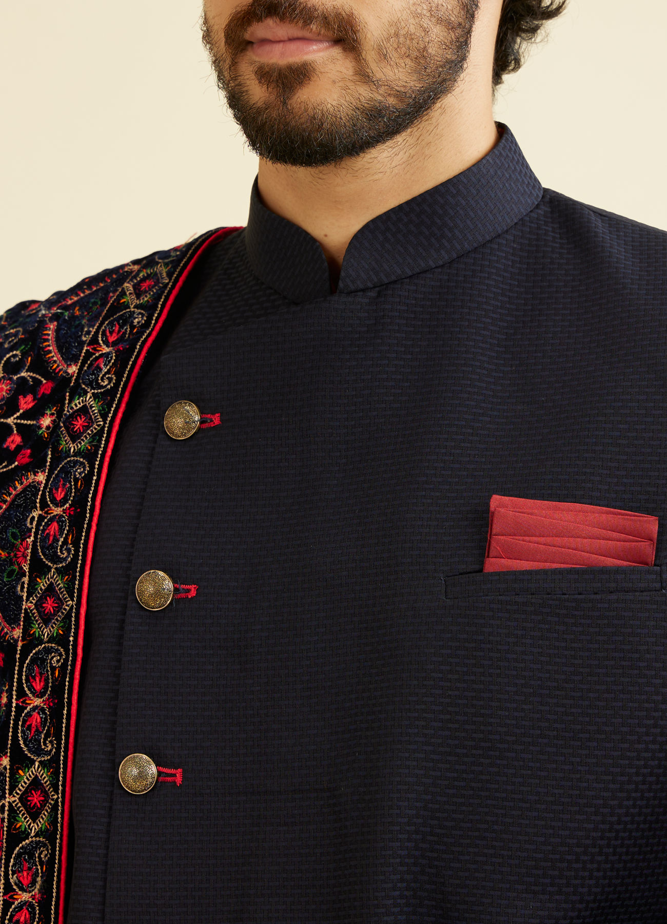 Manyavar Men Classy Blue Indo Western Set