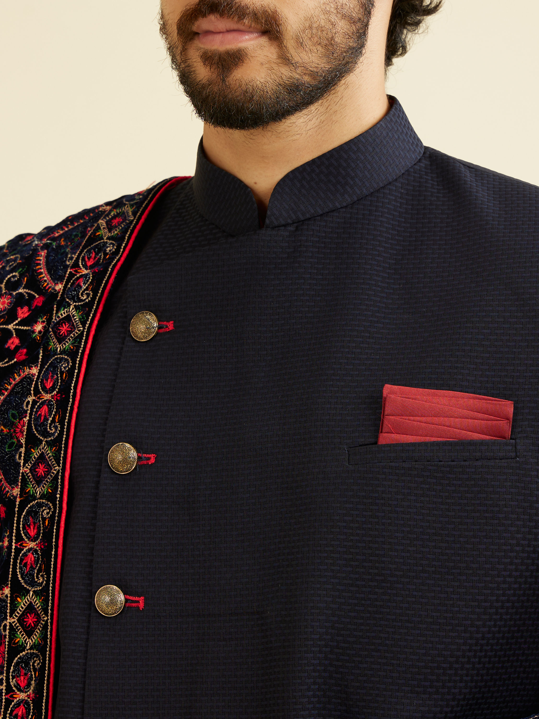 Manyavar Men Classy Blue Indo Western Set