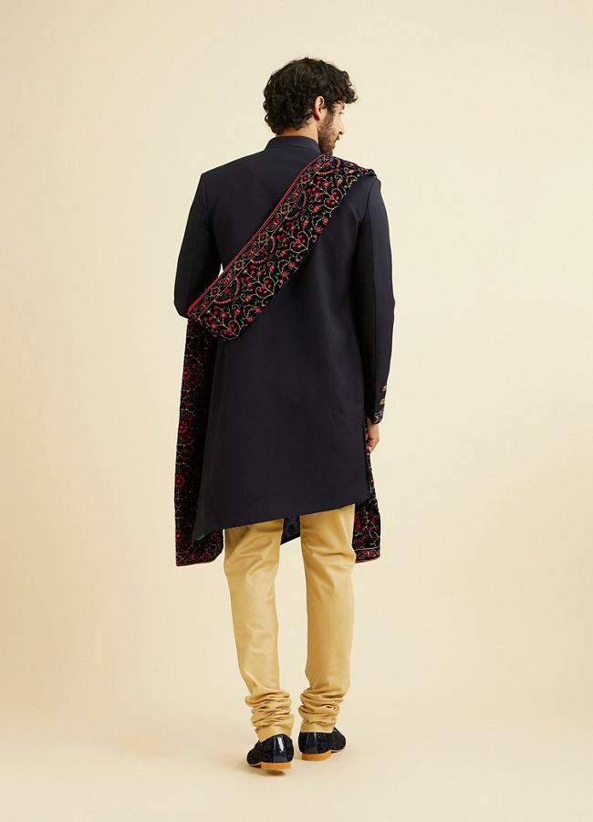 Manyavar Men Classy Blue Indo Western Set
