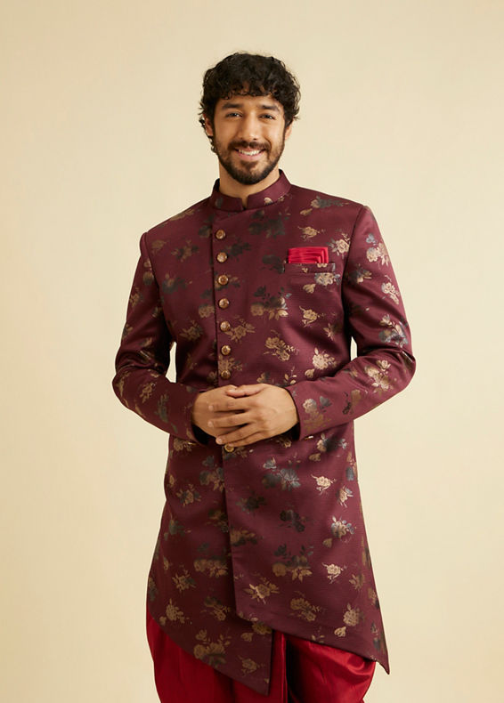 Manyavar Men Timeless Maroon Indo Western Set