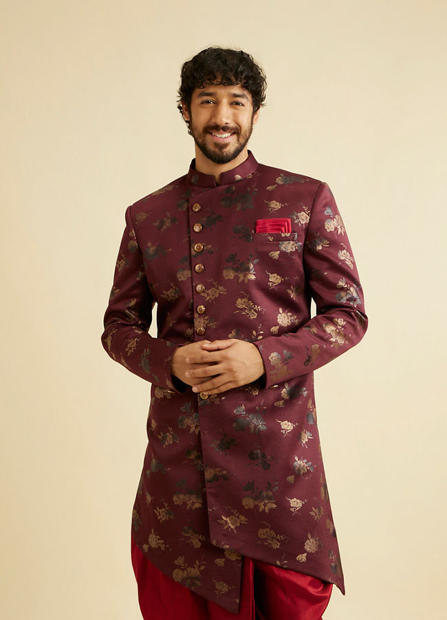 alt message - Manyavar Men Timeless Maroon Indo-Western Set image number 0