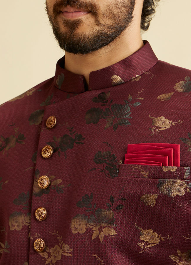 alt message - Manyavar Men Timeless Maroon Indo-Western Set image number 1