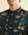 Manyavar Men Printed Bottle Green Indo Western Set