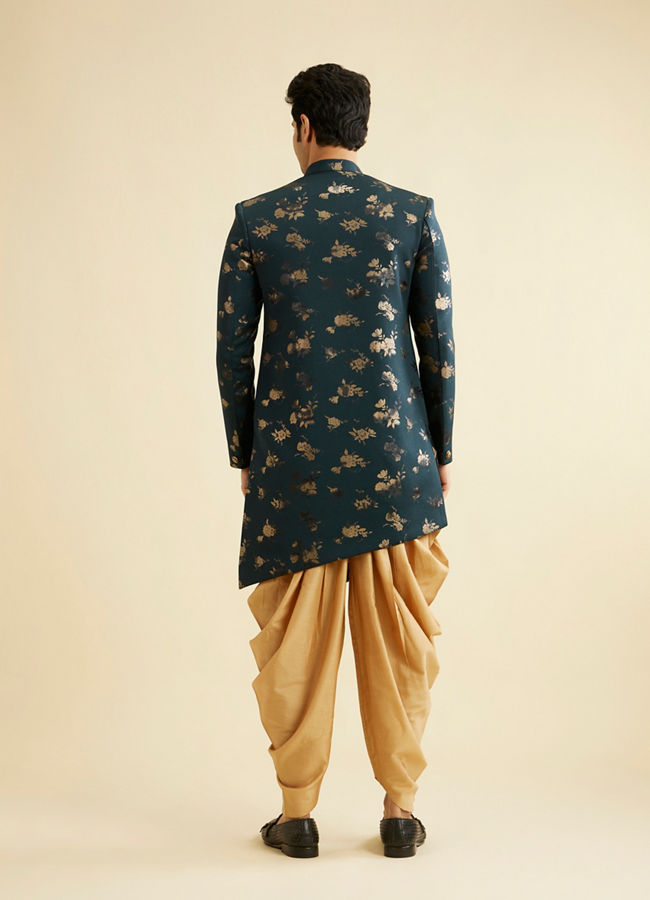 Manyavar Men Printed Bottle Green Indo Western Set