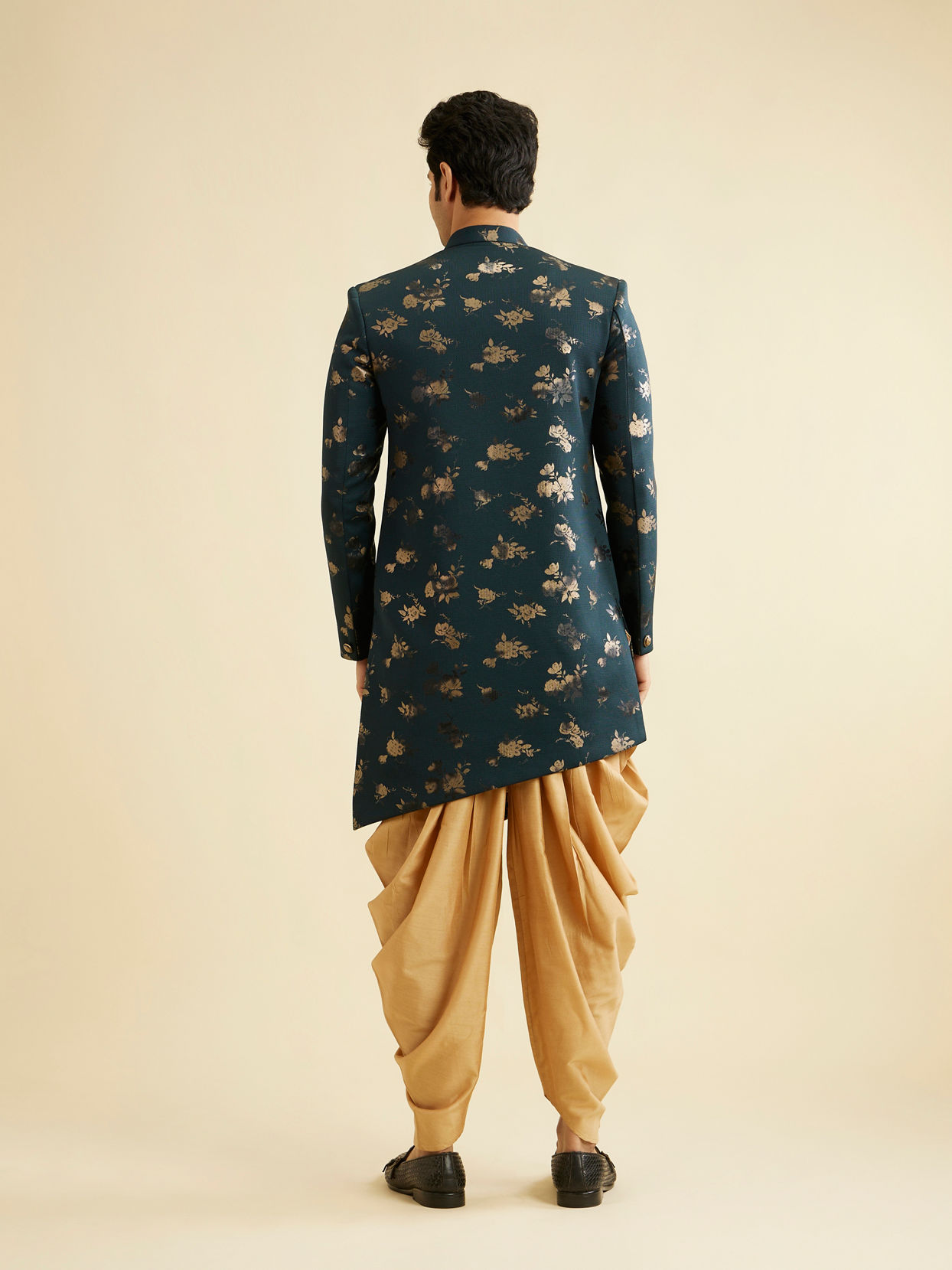 Manyavar Men Printed Bottle Green Indo Western Set