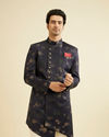 Manyavar Men Dusky Blue Indo Western Set