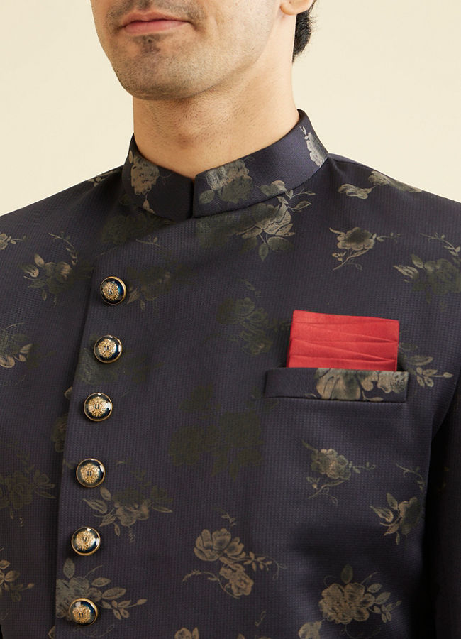 Manyavar Men Dusky Blue Indo Western Set