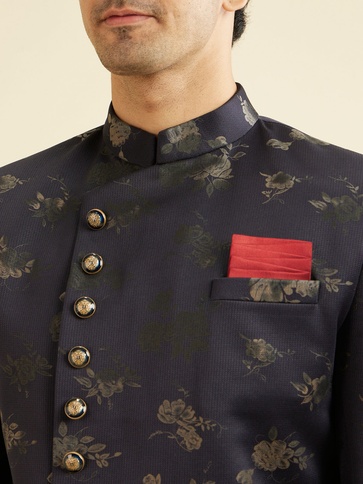 Manyavar Men Dusky Blue Indo Western Set