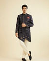 Manyavar Men Dusky Blue Indo Western Set