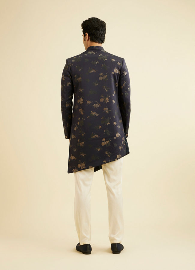 Manyavar Men Dusky Blue Indo Western Set