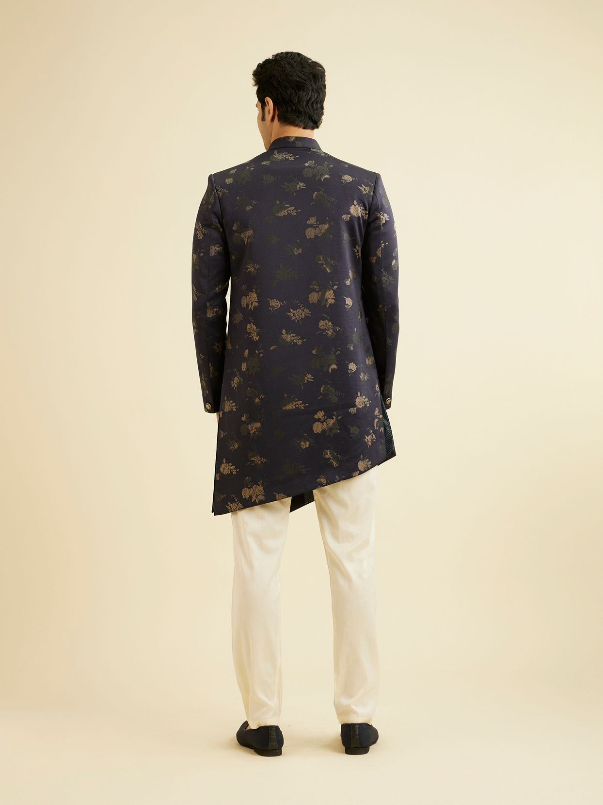 Manyavar Men Dusky Blue Indo Western Set