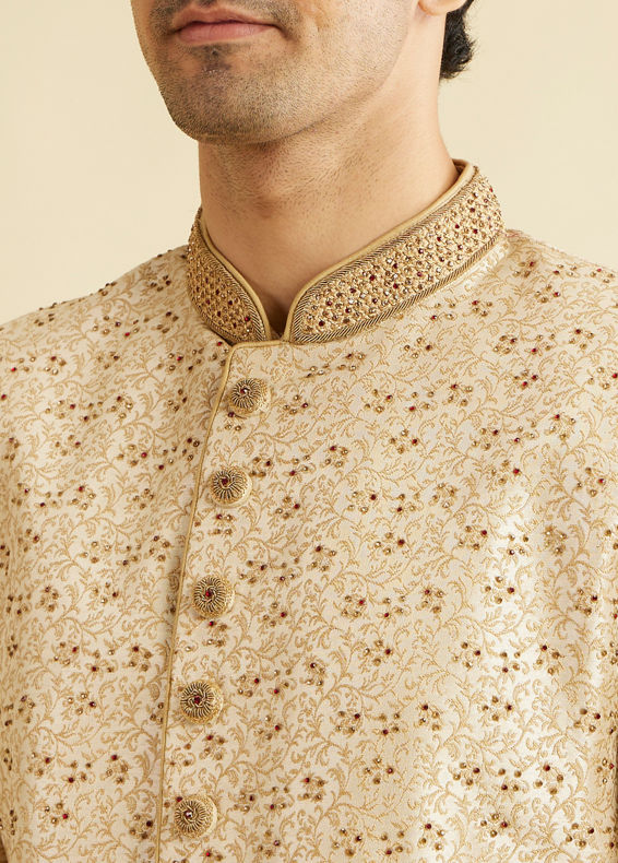 Manyavar Men Glamorous Cream Indo Western Set