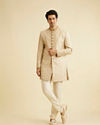 Manyavar Men Glamorous Cream Indo Western Set