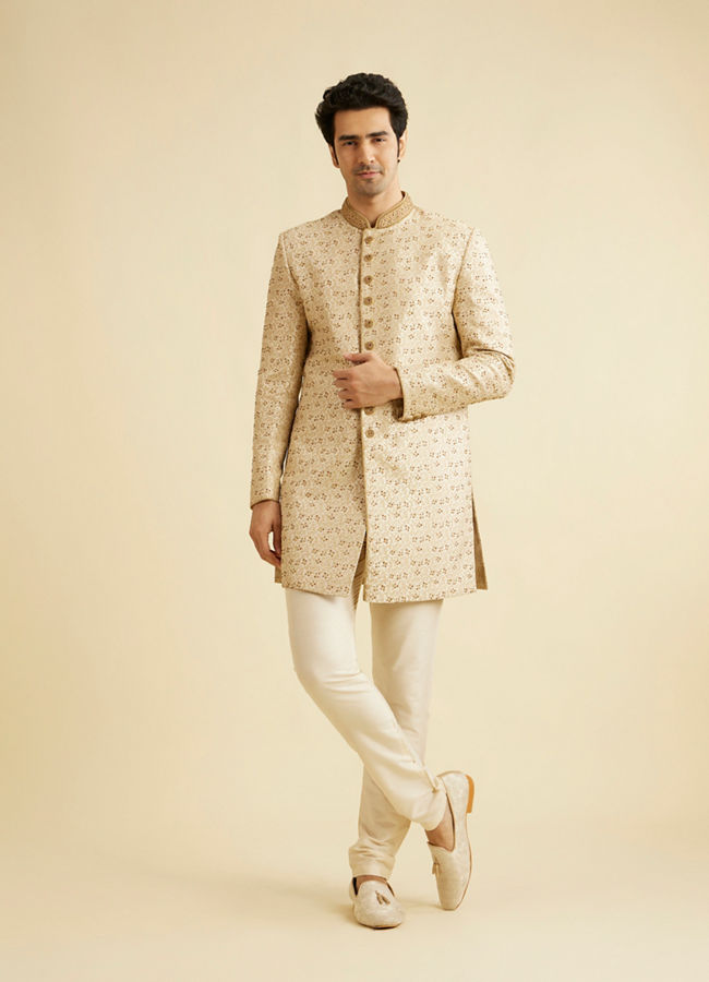 Manyavar Men Glamorous Cream Indo Western Set