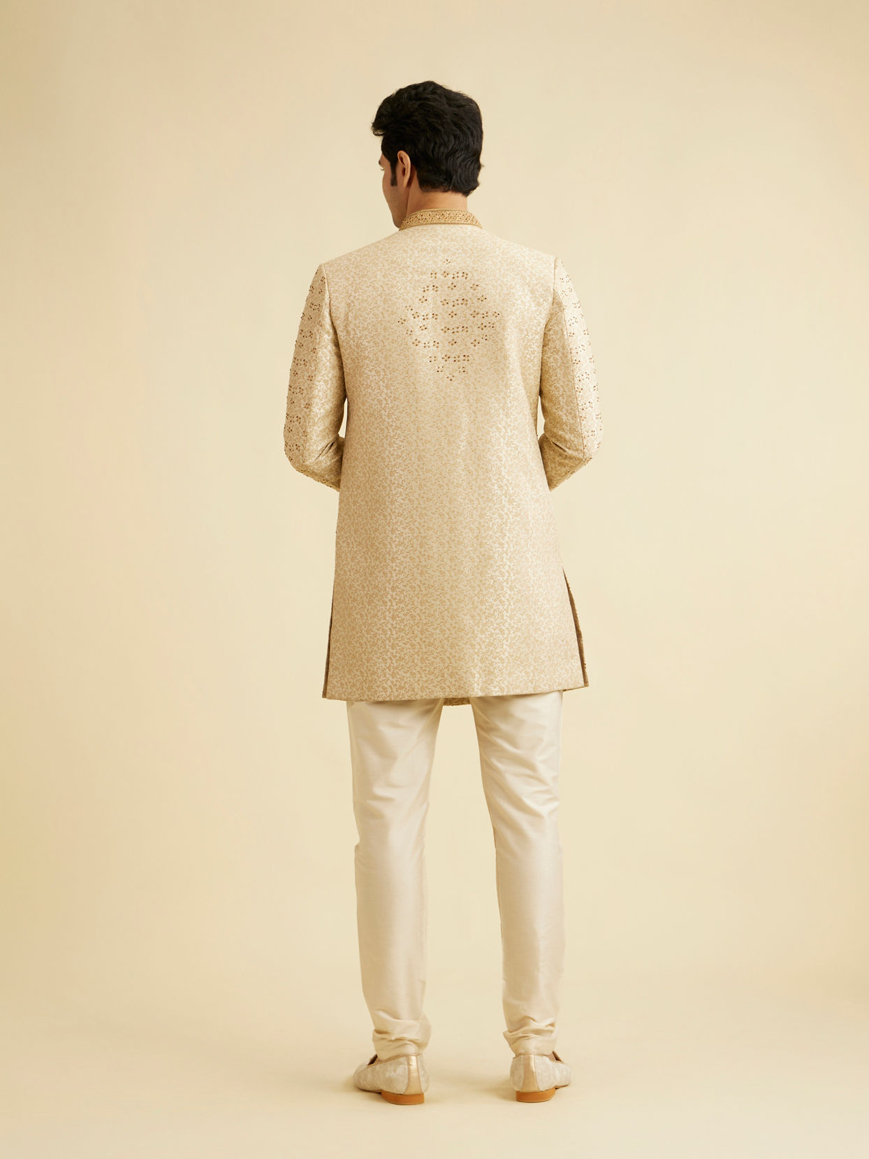 Manyavar Men Glamorous Cream Indo Western Set