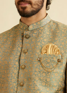 Manyavar Men Green Patterned Indo Western Set image number 1