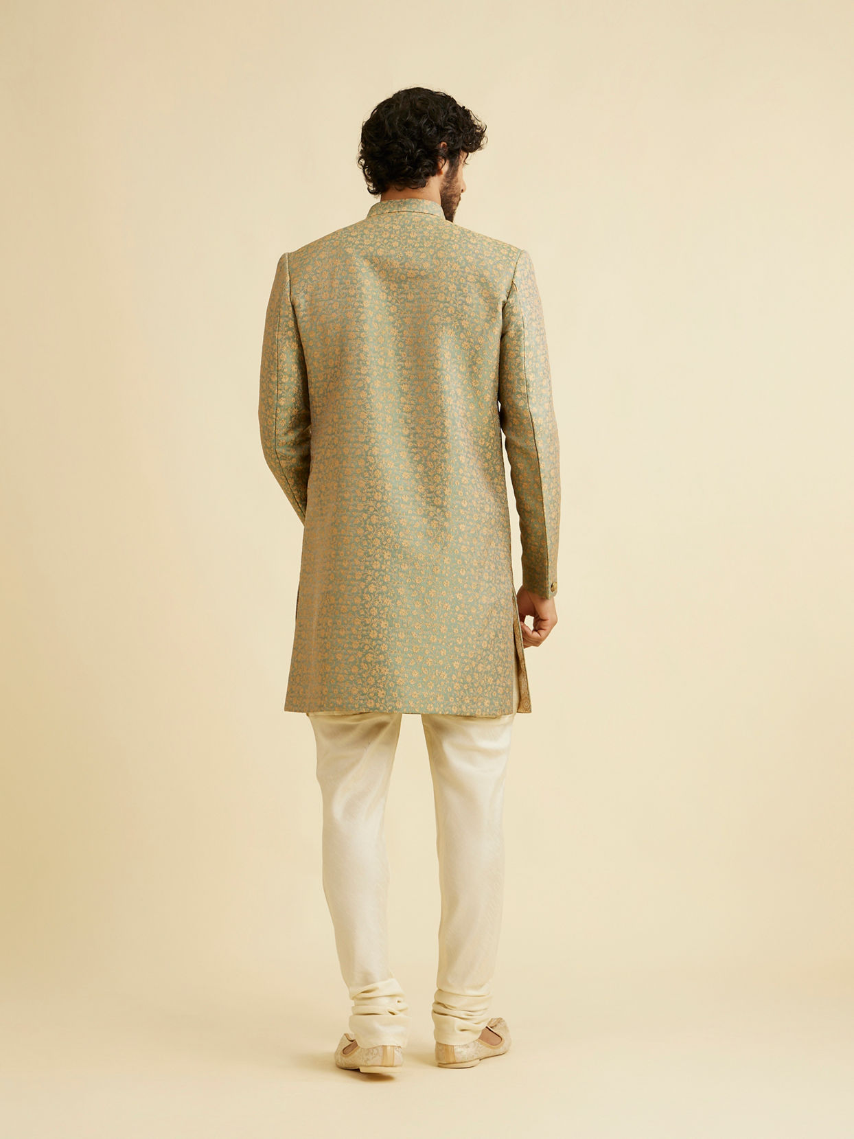 alt message - Manyavar Men Green Patterned Indo Western Set image number 4