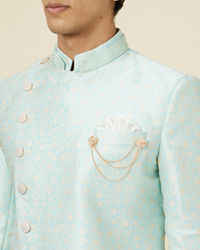 Manyavar Men Arctic Blue Angrakha Style Indo Western Set