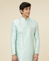 Manyavar Men Arctic Blue Angrakha Style Indo Western Set