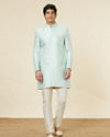 alt message - Manyavar Men Arctic Blue Angrakha Style Indo-Western Set image number 2