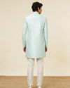 alt message - Manyavar Men Arctic Blue Angrakha Style Indo-Western Set image number 4