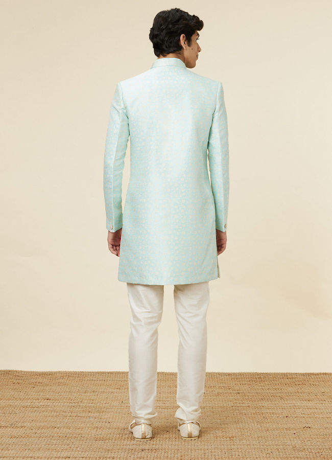 Manyavar Men Arctic Blue Angrakha Style Indo Western Set