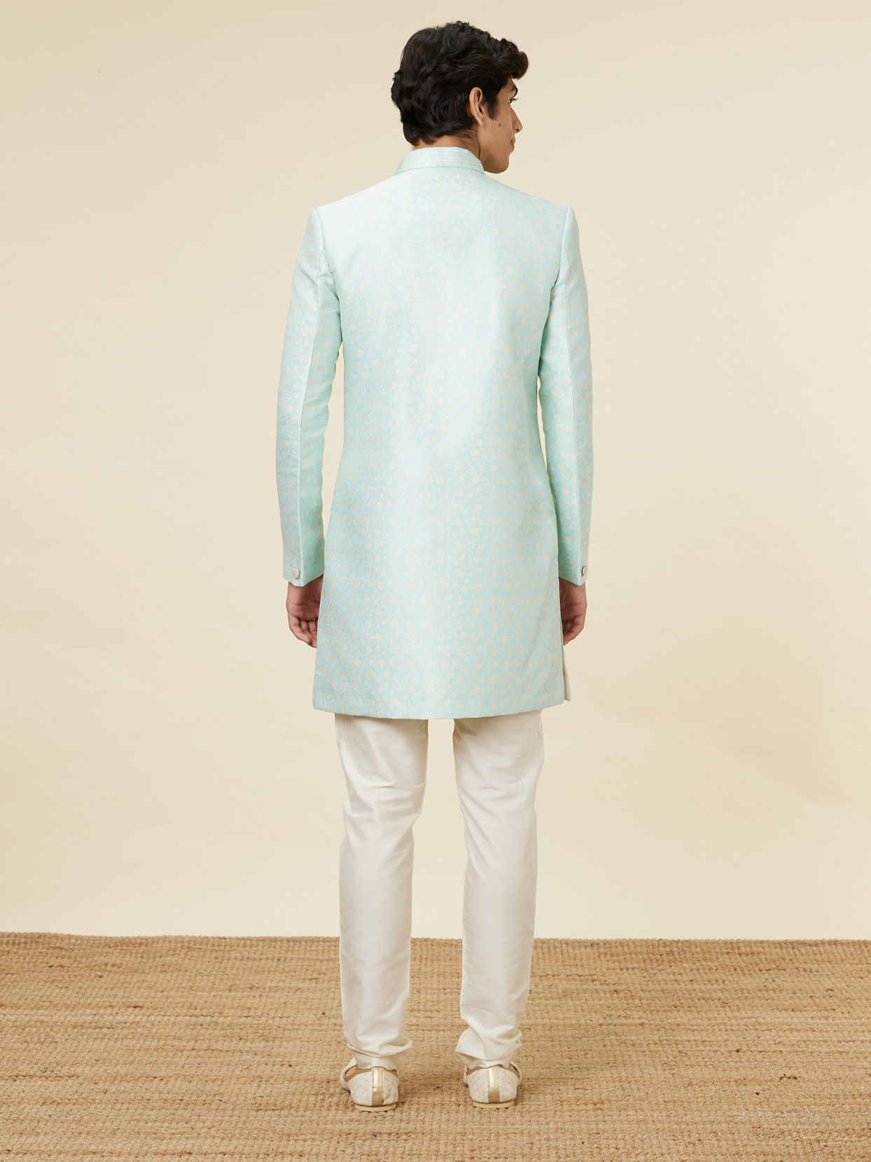 Manyavar Men Arctic Blue Angrakha Style Indo Western Set
