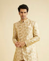 alt message - Manyavar Men Textured Beige Indo-Western Set image number 0