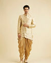 Manyavar Men Textured Beige Indo Western Set