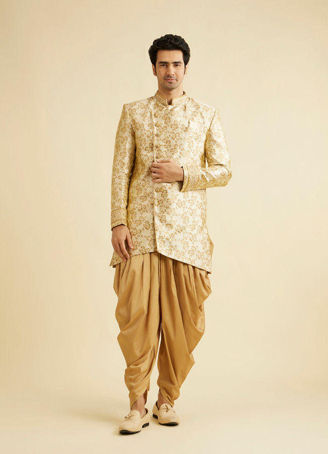 Manyavar Men Textured Beige Indo Western Set