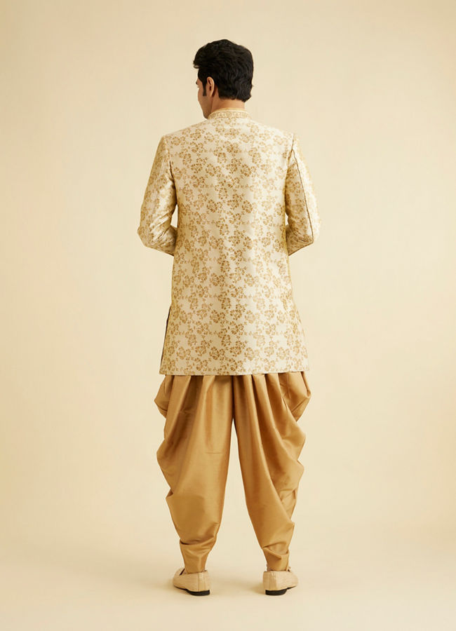 Manyavar Men Textured Beige Indo Western Set