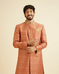 Manyavar Men Outlandish Rust Indo Western Set