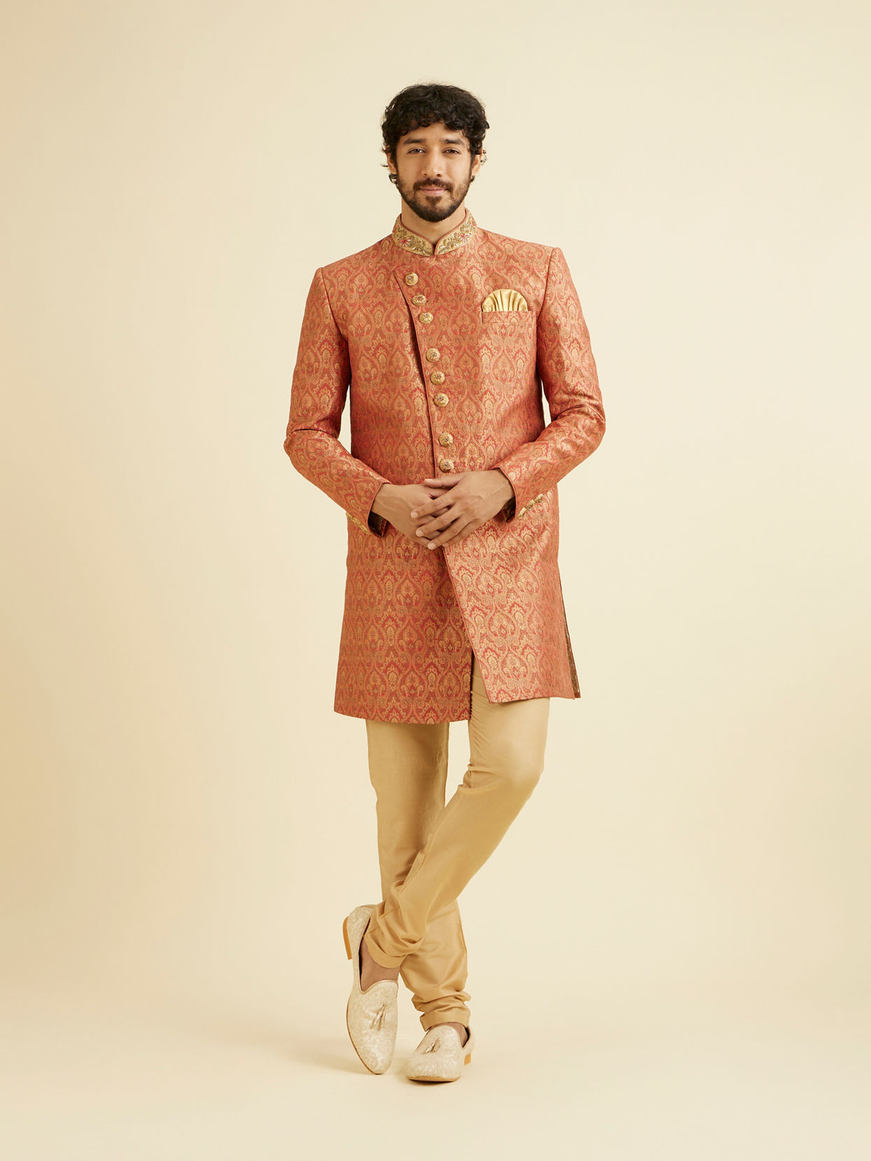 Manyavar Men Outlandish Rust Indo Western Set