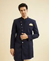 Manyavar Men Bold Blue Indo Western Set