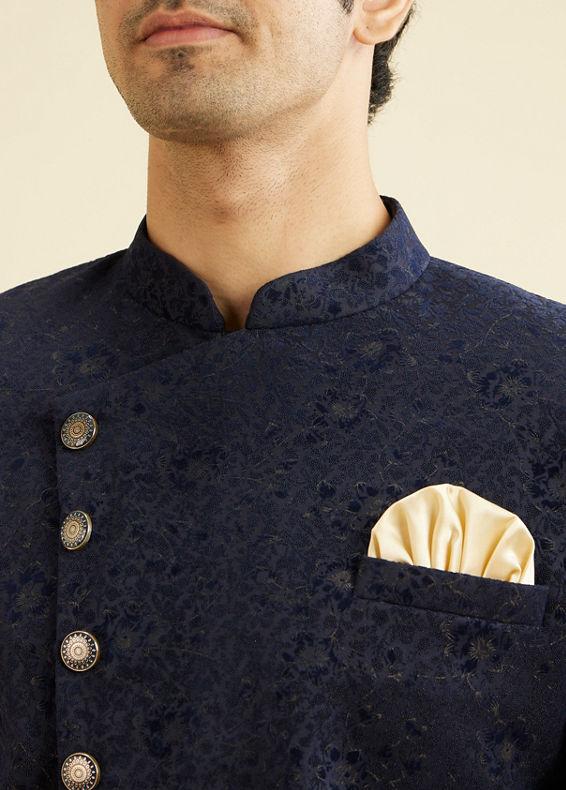 Manyavar Men Bold Blue Indo Western Set