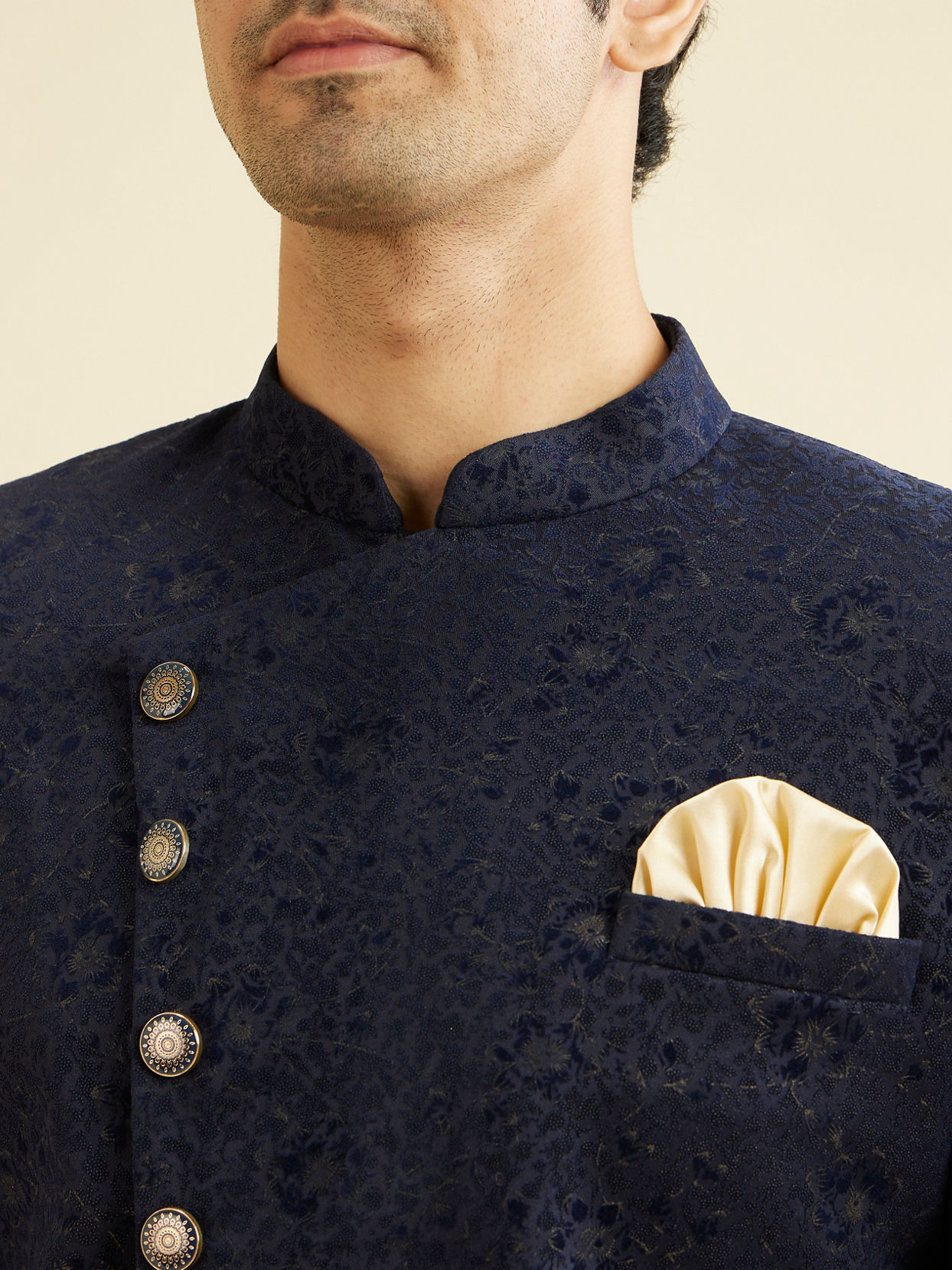 Manyavar Men Bold Blue Indo Western Set