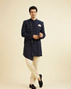 Manyavar Men Bold Blue Indo Western Set image number 2