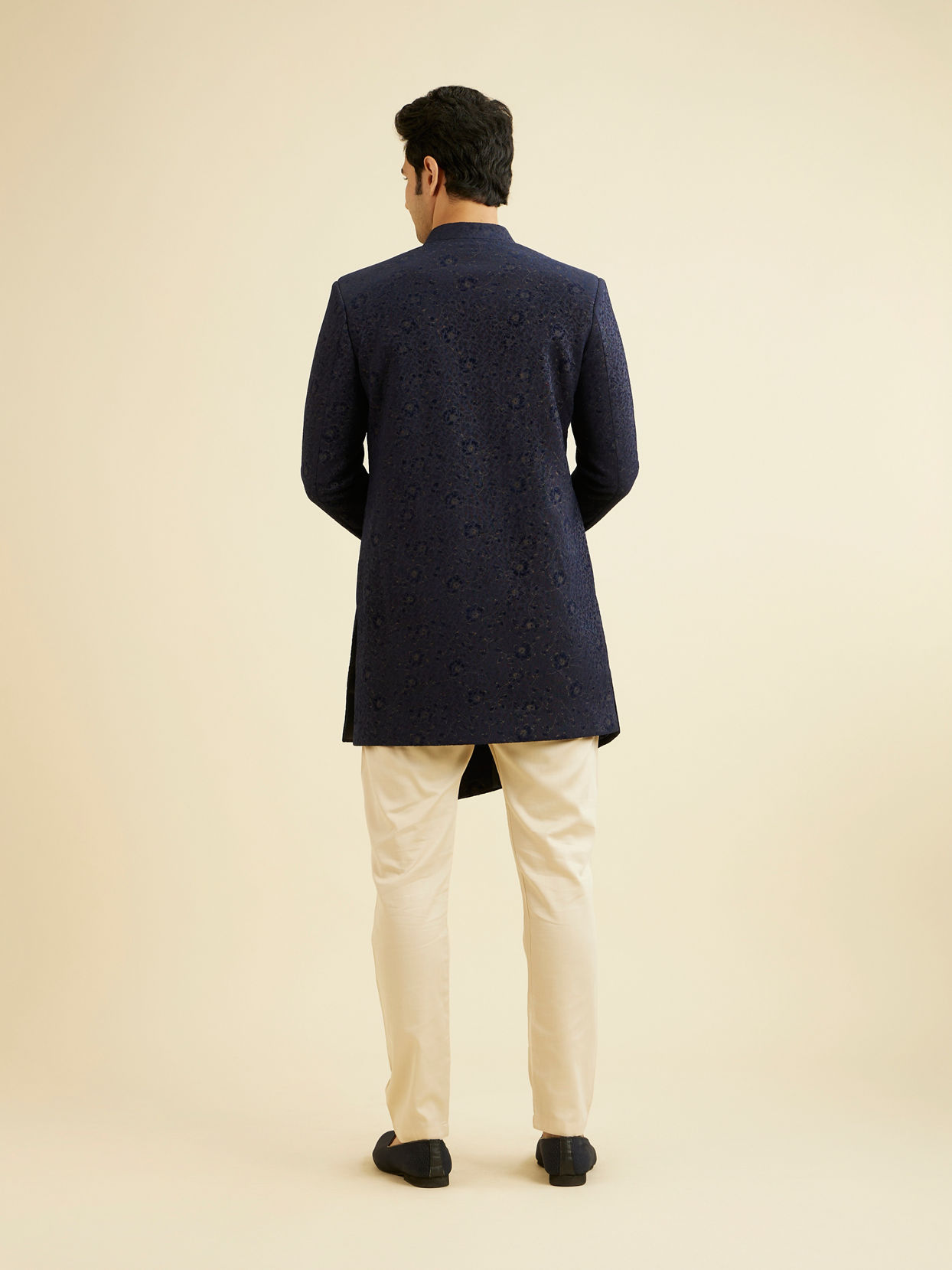 Manyavar Men Bold Blue Indo Western Set