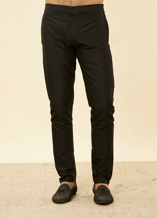 Manyavar Men Kohl Black Embroidered Indo Western Set